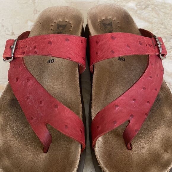Mephisto Helen Air Relax Ostrich Embossed Red Leather Women’s Sandals - Picture 11 of 16